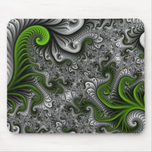Fantasy World Green And Gray Abstract Fractal Art Mouse Pad