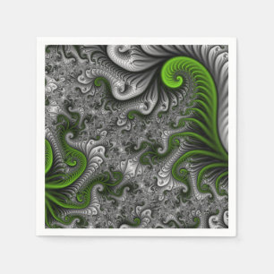 Fantasy World Green And Gray Abstract Fractal Art Napkins