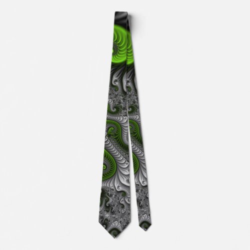 Fantasy World Green And Gray Abstract Fractal Art Neck Tie