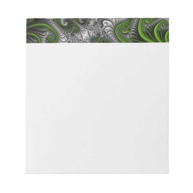 Fantasy World Green And Gray Abstract Fractal Art Notepad (Front)