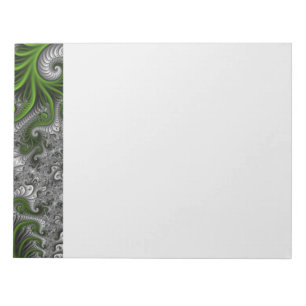 Fantasy World Green And Gray Abstract Fractal Art Notepad