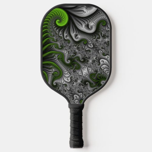 Fantasy World Green And Gray Abstract Fractal Art Pickleball Paddle