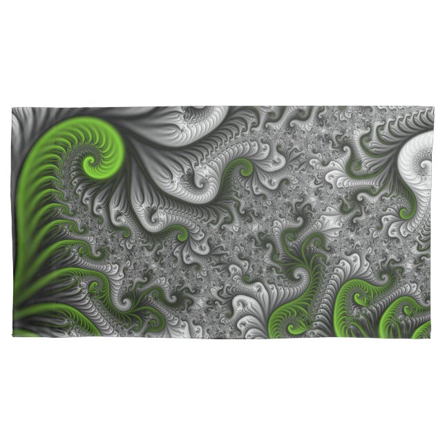 Fantasy World Green And Gray Abstract Fractal Art Pillow Case (Front)