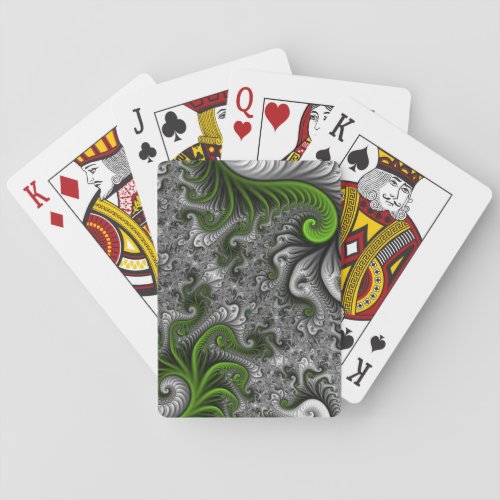 Fantasy World Green And Gray Abstract Fractal Art Playing Cards
