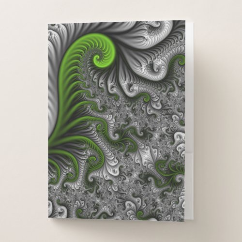 Fantasy World Green And Gray Abstract Fractal Art Pocket Folder