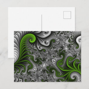 Fantasy World Green And Gray Abstract Fractal Art Postcard