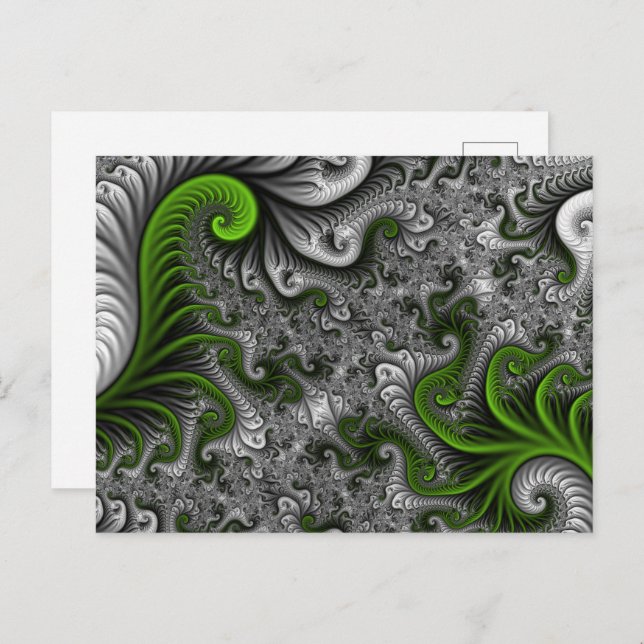 Fantasy World Green And Gray Abstract Fractal Art Postcard (Front/Back)