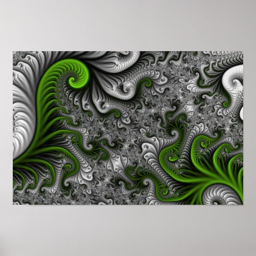 Fantasy World Green And Gray Abstract Fractal Art Poster