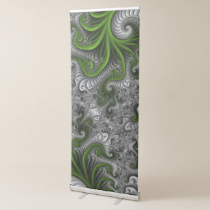 Fantasy World Green And Gray Abstract Fractal Art Retractable Banner