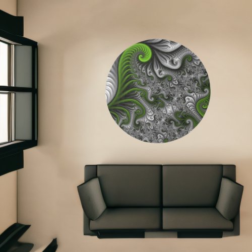 Fantasy World Green And Gray Abstract Fractal Art Rug