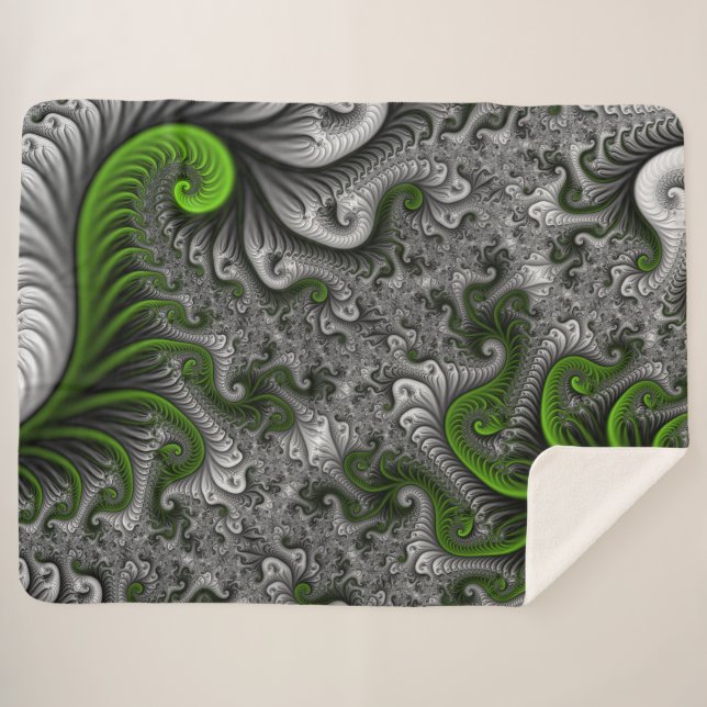 Fantasy World Green And Gray Abstract Fractal Art Sherpa Blanket (Front (Horizontal))