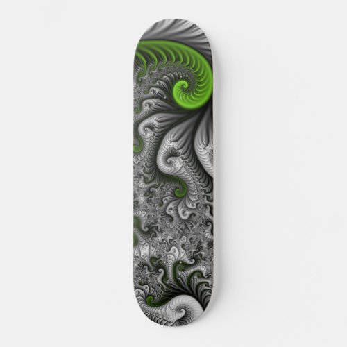 Fantasy World Green And Gray Abstract Fractal Art Skateboard