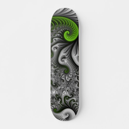 Fantasy World Green And Gray Abstract Fractal Art Skateboard