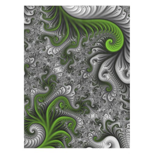 Fantasy World Green And Gray Abstract Fractal Art Tablecloth