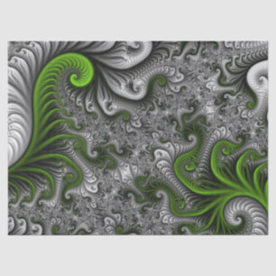 Fantasy World Green And Gray Abstract Fractal Art Tissue Paper
