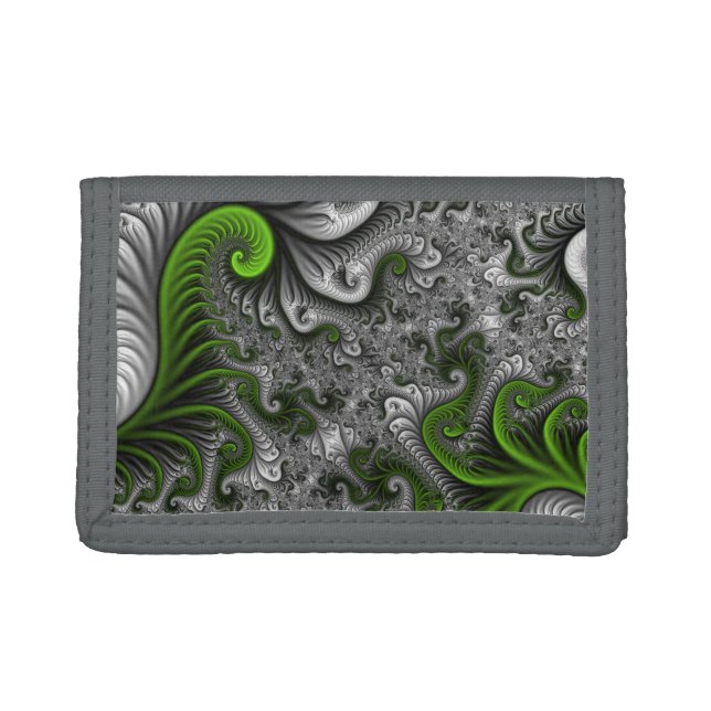 Fantasy World Green And Gray Abstract Fractal Art Trifold Wallet (Front)