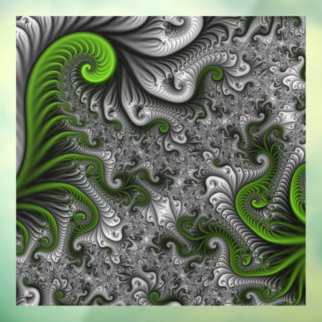 Fantasy World Green And Gray Abstract Fractal Art Window Cling (Sheet 3)