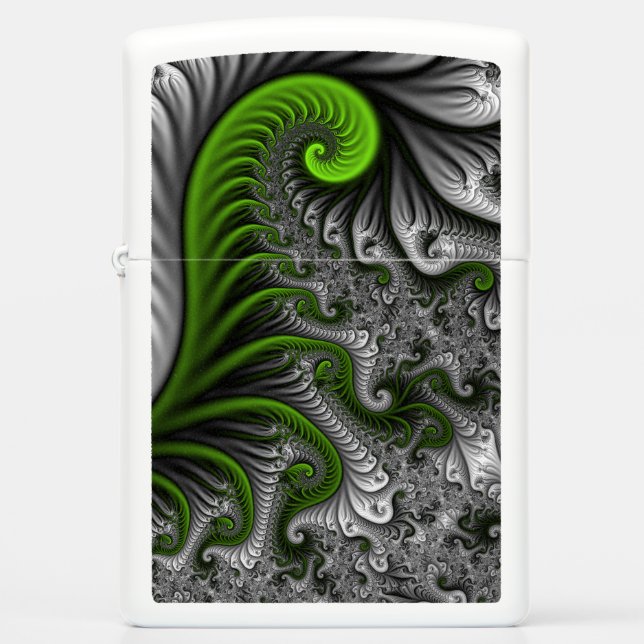 Fantasy World Green And Gray Abstract Fractal Art Zippo Lighter (Front)