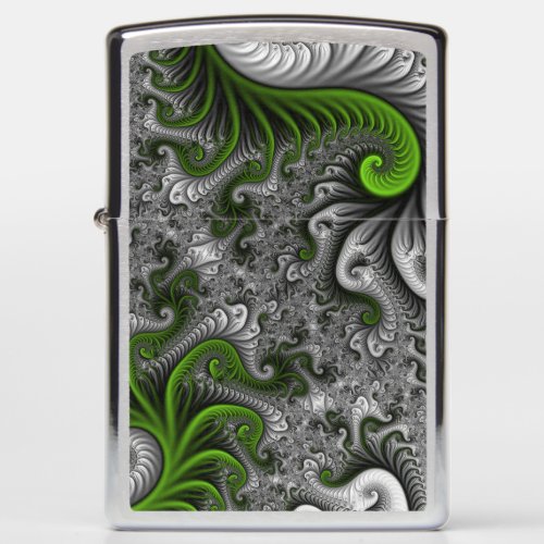 Fantasy World Green And Gray Abstract Fractal Art Zippo Lighter