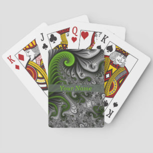 Fantasy World Green And Gray Abstract Fractal Name Poker Cards