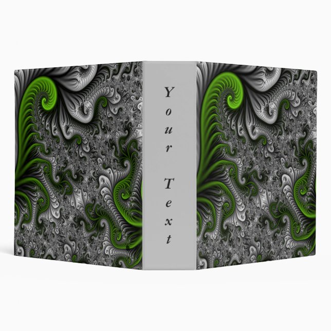 Fantasy World Green And Gray Abstract Fractal Text 3 Ring Binder (Background)