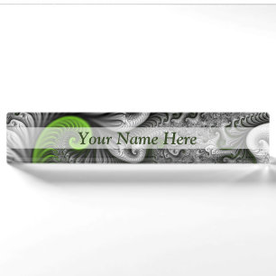 Fantasy World Green And Gray Abstract Fractal Text Desk Name Plate
