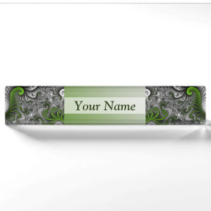 Fantasy World Green And Gray Abstract Fractal Text Desk Name Plate