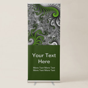 Fantasy World Green And Gray Abstract Fractal Text Retractable Banner