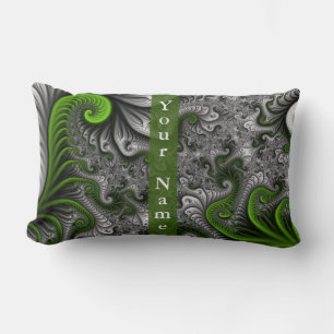 Fantasy World Green Gray Abstract Fractal Art Name Lumbar Pillow
