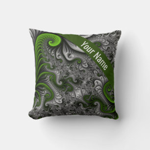 Fantasy World Green Gray Abstract Fractal Art Name Throw Pillow