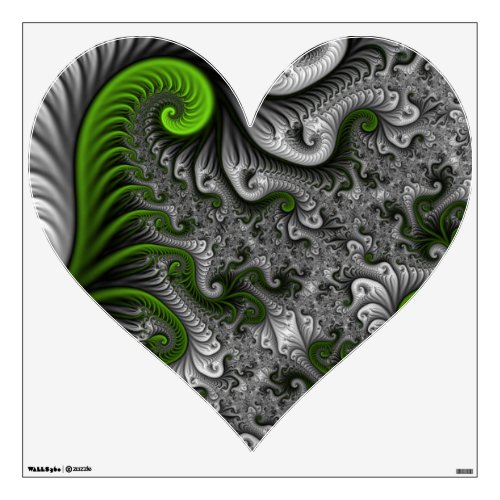 Fantasy World Green Gray Abstract Fractal Heart Wall Decal