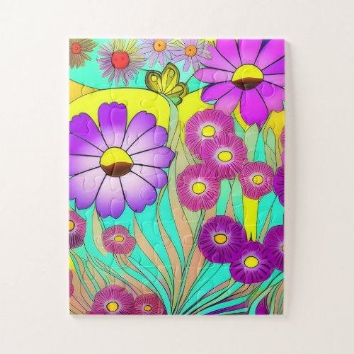 Fantasy World of Neon Flowers  Jigsaw Puzzle