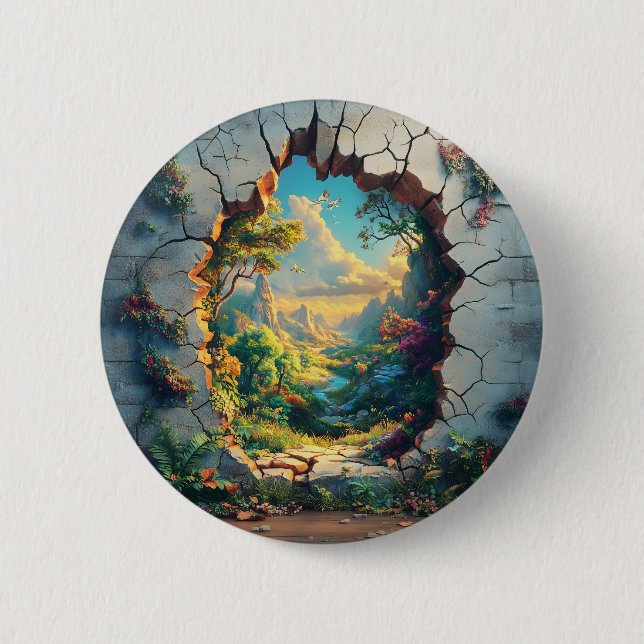 Fantasy World Through a Cracked Wall Design Button (Front)