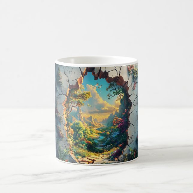 Fantasy World Through a Cracked Wall Design Coffee Mug (Center)