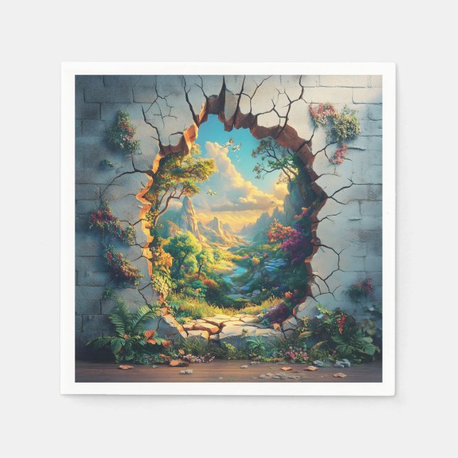 Fantasy World Through a Cracked Wall Design Napkins (Front)