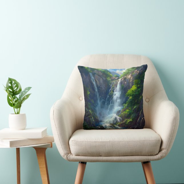Fantasy World Waterfall Throw Pillow (Chair)