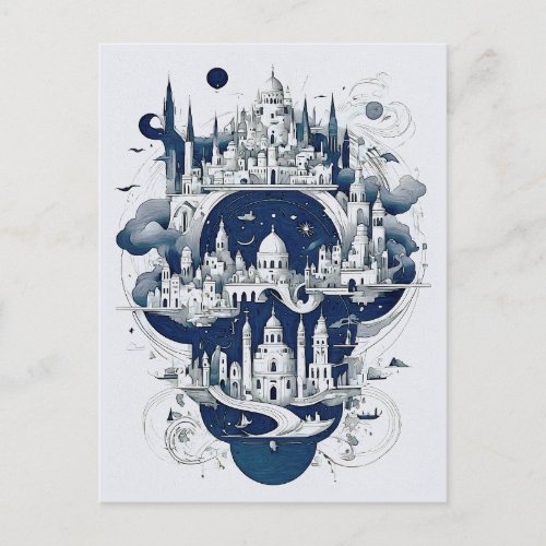 Fantasy Worlds Fairytale Castle City Postcard