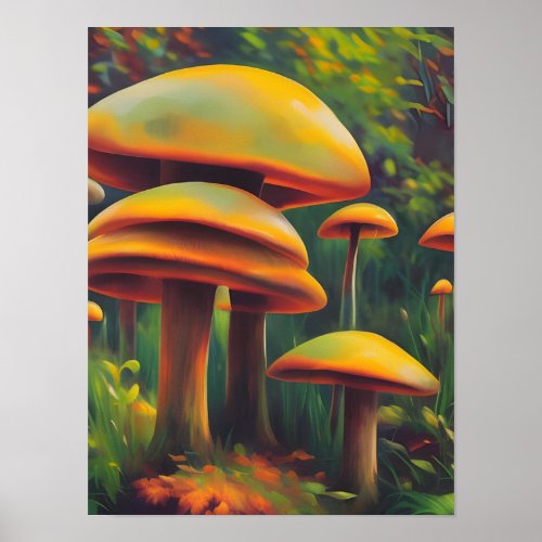 Fantasy Yellow Mushrooms Poster