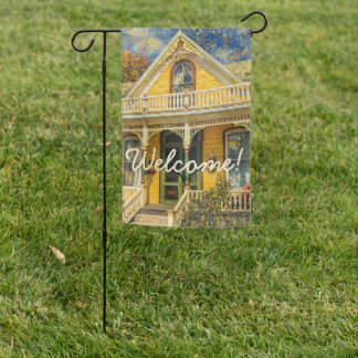 Fantasy Yellow Victorian House Garden Flag