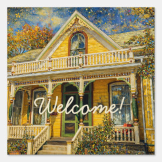 Fantasy Yellow Victorian House Sign