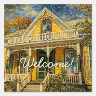 Fantasy Yellow Victorian House Sign