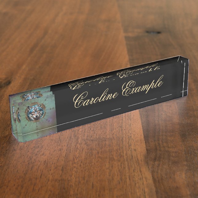 Fantasytic steampunk wolf. desk name plate (Side)