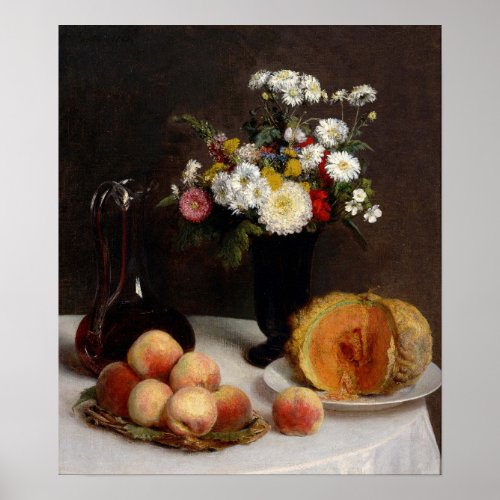 Fantin_Latour _ Still Life With A Carafe Flowers Poster