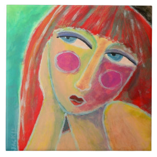 Far Away Abstract Portrait of a Red Haired Woman Ceramic Tile