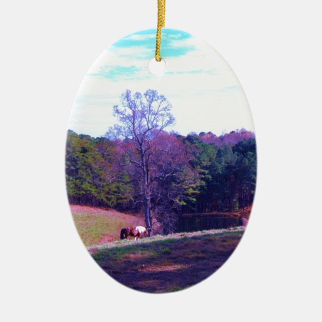 Far Away Horse in a Purple Field Ceramic Ornament (Front)