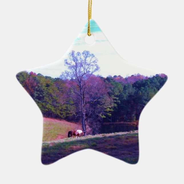 Far Away Horse in a Purple Field Ceramic Ornament (Front)