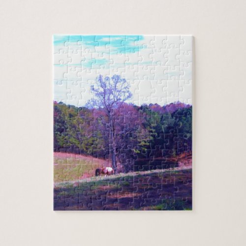 Far Away Horse in a Purple Field Jigsaw Puzzle