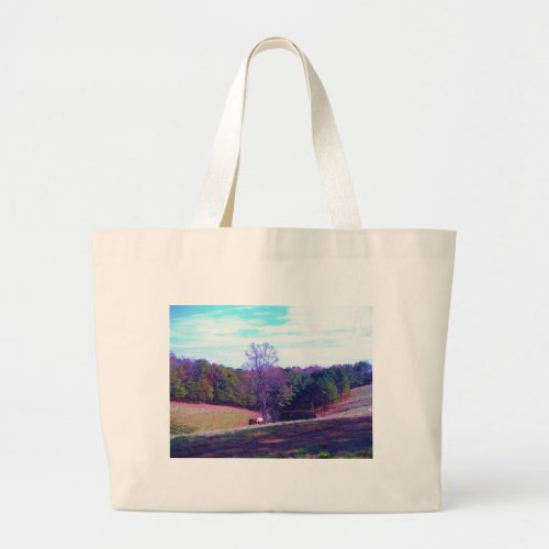 Far Away Horse in a Purple Field Large Tote Bag