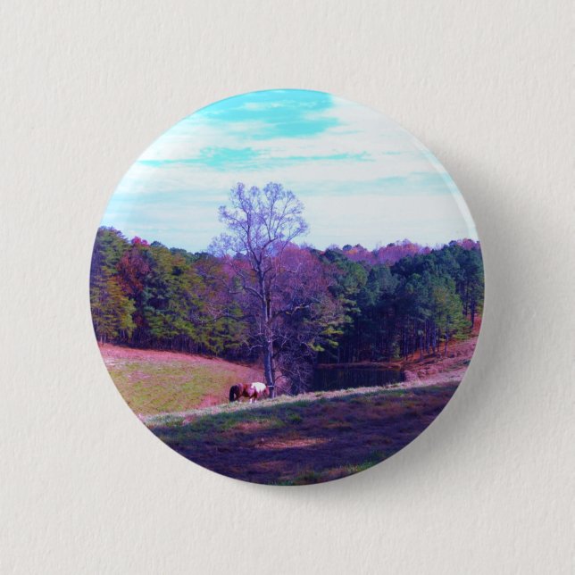 Far Away Horse in a Purple Field Pinback Button (Front)