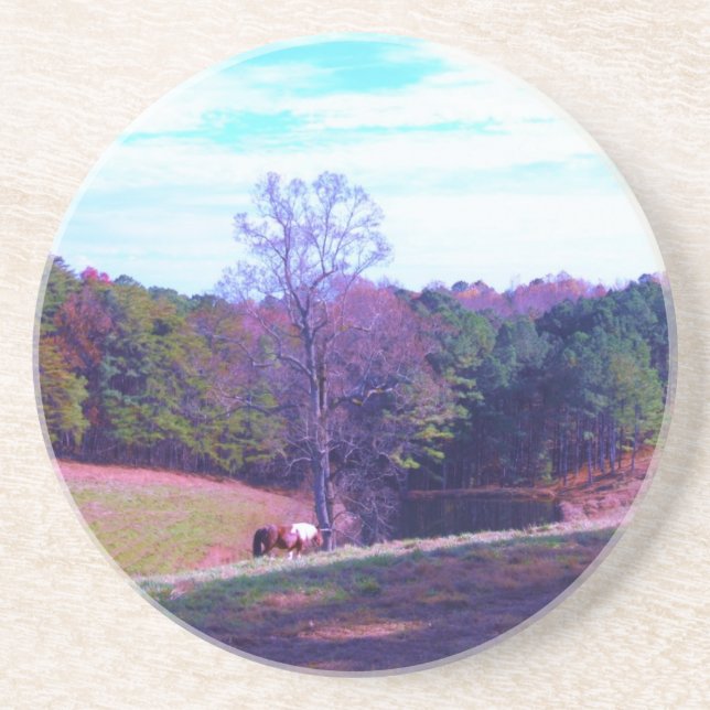 Far Away Horse in a Purple Field Sandstone Coaster (Front)